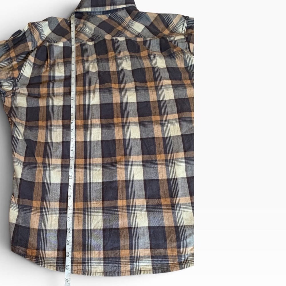 Wrangler Flex for Comfort Mens XL Plaid Button Down Shirt Brown Blue Long Sleeve - Picture 5 of 11